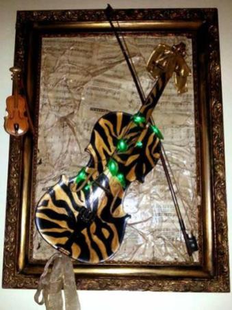 framed violin picture tiger print