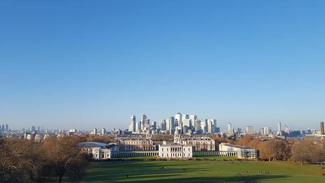 views of London sky line bright blue sky